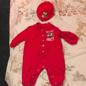 Babys First Christmas Harley Davidson Outfit With Riders Hat.